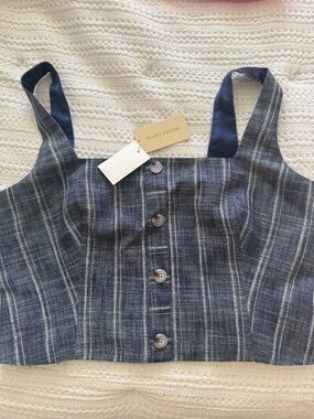 Ramy Brook Blue and White Striped Button-Front Crop Top